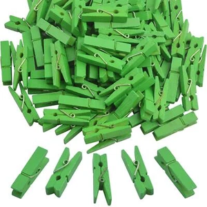 100 PCS Mini Green Wooden Paper Clips Utility Clothespins for Photo Crafts - Picture 1 of 7