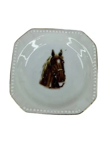 Ashtray Horse Print Square Shaped Porcelain with Gold Gilt Made in Japan - Imagen 1 de 10