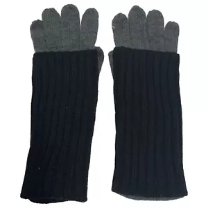 Womens Black & Gray Layered Knit Gloves - Picture 1 of 1