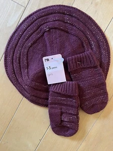 Nuevo Conjunto de Sombrero y Guantes de Cuidado Materno Niñas 1-3 Años 98cms Borgoña Nuevo - Imagen 1 de 2
