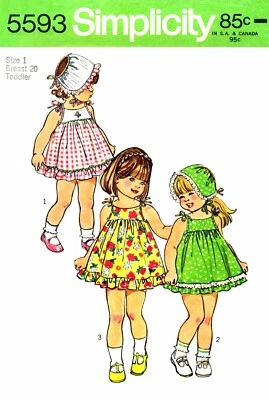 Simplicity 5593 PATTERN Summer DRESS Panties BONNET - Image 1 of 4