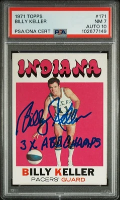 1971 Topps #171 Billy Keller RC ABA Pacers PSA DNA 7 NM Auto 10 w/inscriptions - Image 1 of 2