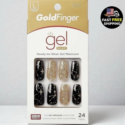 Goldfinger Press On Nails Pre-Designed 24 Nails GD16 Gold And Black With Glue - Image 1 of 2