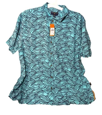 Camisa informal Margaritaville con cuello abotonado para hombre azul pez acolchado talla XL Foto 1 de 4
