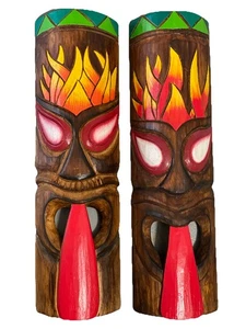 2er SET 20" TIKI MASKE HAWAIIANISCHE WANDKUNST INSEL WOHNDEKO STAMMES BAR TROPISCH - Bild 1 von 2