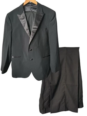 M&S Black Dinner Suit Jacket 46”R & Trousers W38 L31 - Wool Blend - Image 1 of 4