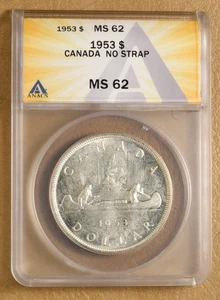 1953 Kanada Silber Dollar "ohne Armband" ANACS MS62 - Bild 1 von 2