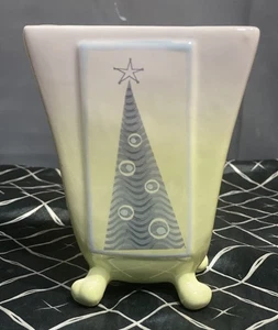 Vintage Collectible Rare CHRISTMAS TREE Rectangelar Top Footed 6” Porcelain Vase - Picture 1 of 9