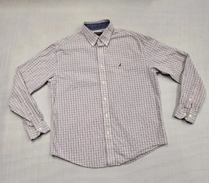 Nautica Shirt Men’s Large 16 34/35 White Blue Check Pat Button Down Long Sleeve - Picture 1 of 14