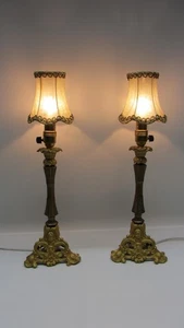 Pareja de lámparas de columna de putte de estilo Art Nouveau lámparas de mesa lámparas de pie lámparas de efecto latón - Imagen 1 de 16