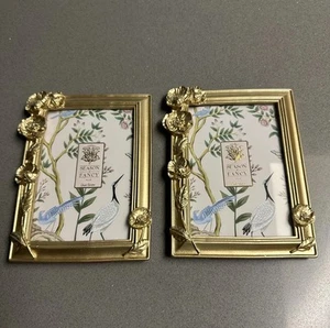 Dwell Studio Season Of Fancy Golden Picture Frame Fits 4"x6" Set 2 Pink Velvet - Picture 1 of 5