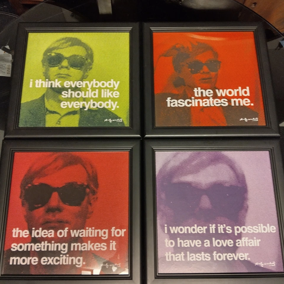 Juego de 4 impresiones personalizadas enmarcadas negras de Andy Warhol Quote 12x 12" por todos los carteles.Com Foto 1 de 4