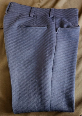 Pantalones acampanados azul marino oscuro poliéster tejido doble textura años 70 34 x 27 Foto 1 de 4