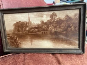 "Marco Antiguo Estampado Tinte Sepia Elmer Keene La Iglesia Stratford-on-Avon 9"" x 5" - Imagen 1 de 5