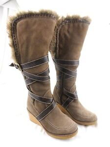 Colin Stuart Brown Suede Knee High Boots Fur Lined Euro 37 Us 5.5-6