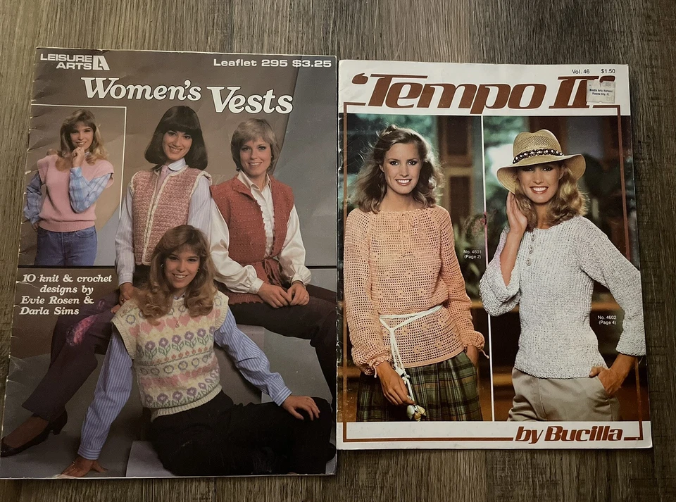 Leisure Arts Leaflet Women's Vests to Knit & Crochet 1984 & Tempo II By Bucilla - Image 1 of 1