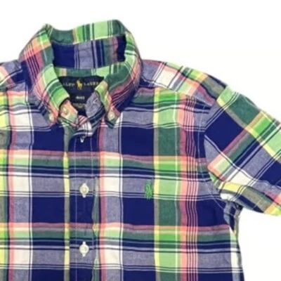 Ralph Lauren Boys Button Down Shirt Plaid Blue Pink Green Pony 4/4T - Image 1 of 4