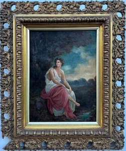 Antique Painting (19th Century ) : 'Maiden in a Forest', oil on canvas - Picture 1 of 7