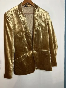 Dolce Gabbana Men’s 50 Gold Velvet Italian One Buttons Blazer - Picture 1 of 24
