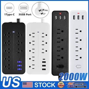 Tira de alimentación protectora contra sobretensiones USB montable en pared de 4/8 tomas de corriente con puertos USB enchufes - Imagen 1 de 23
