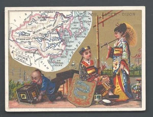 Map card China Man Woman Family Costume Coat of Arms Bamboo 1880s - Picture 1 of 1