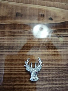 Vintage ORA Signed Deer Head Brooch Red Rhinestone Eyes - Picture 1 of 5