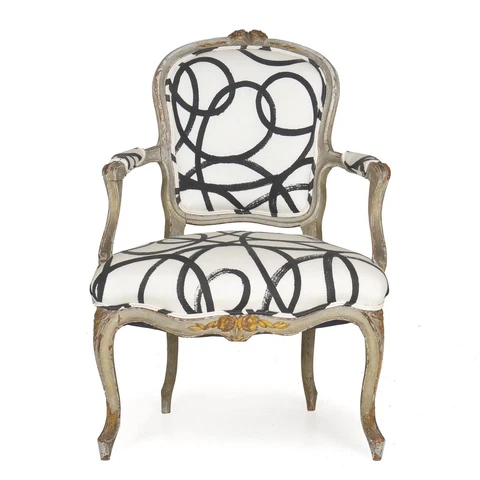 Antique French Louis XV Gray Painted Arm Chair Cover