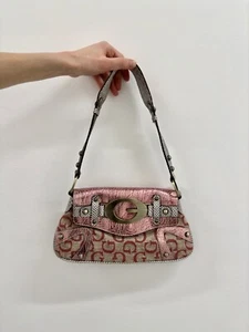 Vintage Guess y2k Shoulder Hand Bag Pink Monogram swag glam 2000’s - Picture 1 of 11