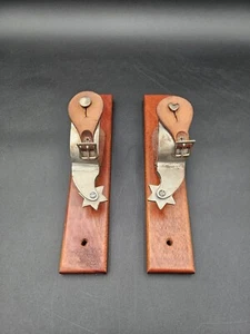 VTG Leather & Silver Rustic Wall Mounted Spur Coat Hangers / Gun Rack - Picture 1 of 14