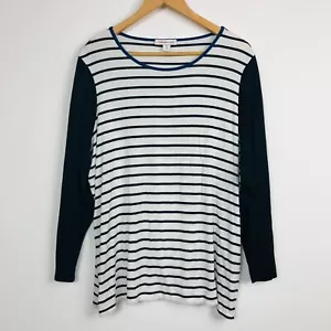 Coldwater Creek Damen gestreiftes Langarmshirt U-Ausschnitt schwarz weiß 1X/18 - Bild 1 von 5