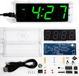 4-Digit Digital Green LED Electronic Alarm Clock DIY Kit Soldering Practice - Picture 1 of 8