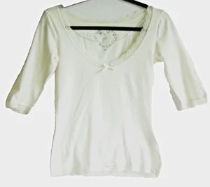 H&M Lace Trimmed Pajamas Top 3/4 Slve White Stretch Cottn Jersey Scoop Neck Sz S - Picture 1 of 5
