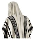 100% Wool Tallit Prayer Shawl in Black and white Stripes Size 59" L X 80" W  