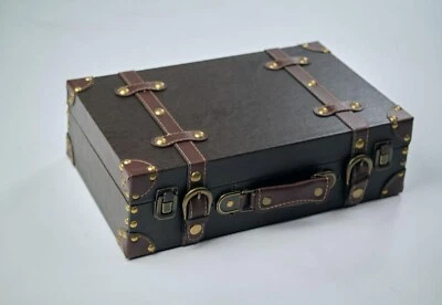 Vintage Suitcase Trunk Train Case Leather Suitcases Retro Antique Luggage Decor - Image 1 of 4