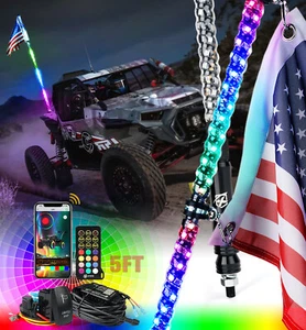 Antena látigo LED RGB espiral iluminada de 5 pies APP control remoto para ATV Polaris RZR UTV camión - Imagen 1 de 8