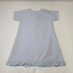 Vintage Baby Gown Sleeper Blue Gingham Ruffle Lace Trim Handmade Infant Button - Picture 1 of 4