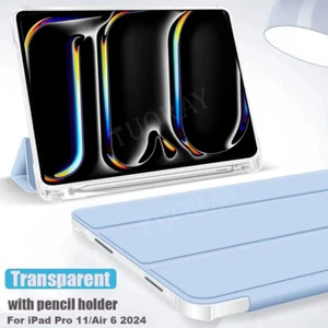 Smart Clear Case For iPad Air 11 13 M2 Pro 11 13 M4 Tri-fold Leather Stand Cover - Picture 1 of 53