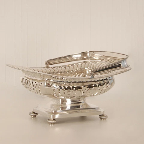 Georgian 1800 Sterling silver bread basket Empire 19th century openwork basket Cover