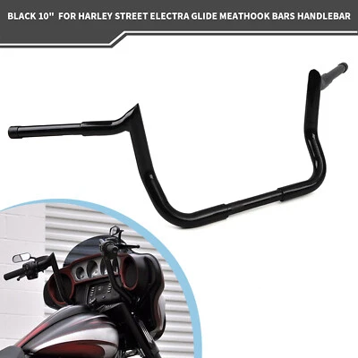 Black 10" For For Harley Touring Street Electra Glide Meathook Bars Handlebar - Image 1 of 4