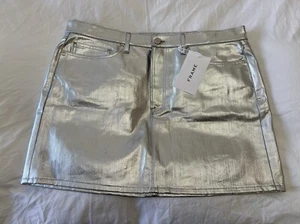 FRAME | Women’s SZ 32 | Denim Foil Metallic Le Mini Silver Skirt | NWT - Picture 1 of 8