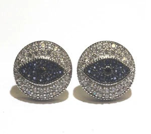  925 sterling silver Blue Spinel Black White CZ Evil Eye stud earrings 3.3g  - Picture 1 of 11