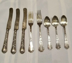 AS IS , Lot of 8 Flatware Antique Joseph Fraget Silverplate forks knives spoons - Picture 1 of 12