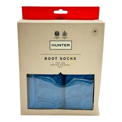 Hunter Original Alto Azul Cobalto Bota Calcetines Talla M Puntada Cable Tejido Top NUEVO Foto 1 de 4