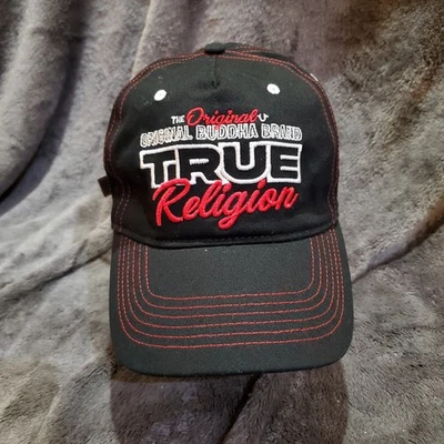 True Religion Men's Embroidered Black Hat Cap One Size Strapback Adjustable - Image 1 of 4