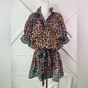 Neu mit Etikett Juliet Dunn Batik Leopard Minikleid in Türkis Pink Pfirsich Gr. 1 (Sm 4/6) - Bild 1 von 15
