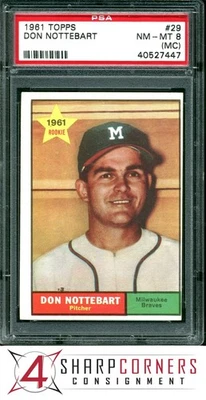 1961 TOPPS STAR ROOKIE #29 DON NOTTEBART BRAVES PSA 8 (MC) - Image 1 of 4