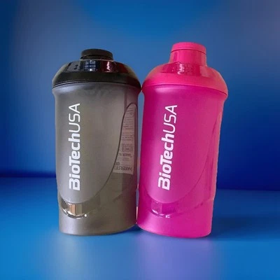 BIOTECH USA 2 Eiweiß Shaker schwarz+Pink BioTech Wave Protein Mixer mit Sieb 600 ml Füll..
