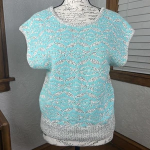 Vintage 80’s Paolo Designs Blue Geometric Knit Sweater Vest Silk Angora  Size M - Picture 1 of 11