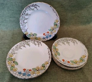 Vintage Plant Tuscan China Hand Painted Side Plates & Saucers x4 - 1936+ - Picture 1 of 5
