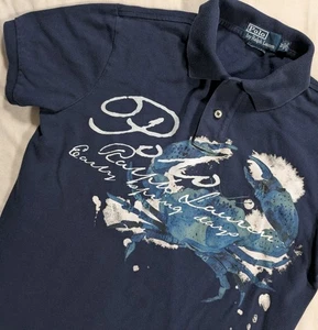 Polo Ralph Lauren Shirt Crab Graphic Polo Short Sleeve Casual Preppy Blue Mens M - Picture 1 of 8